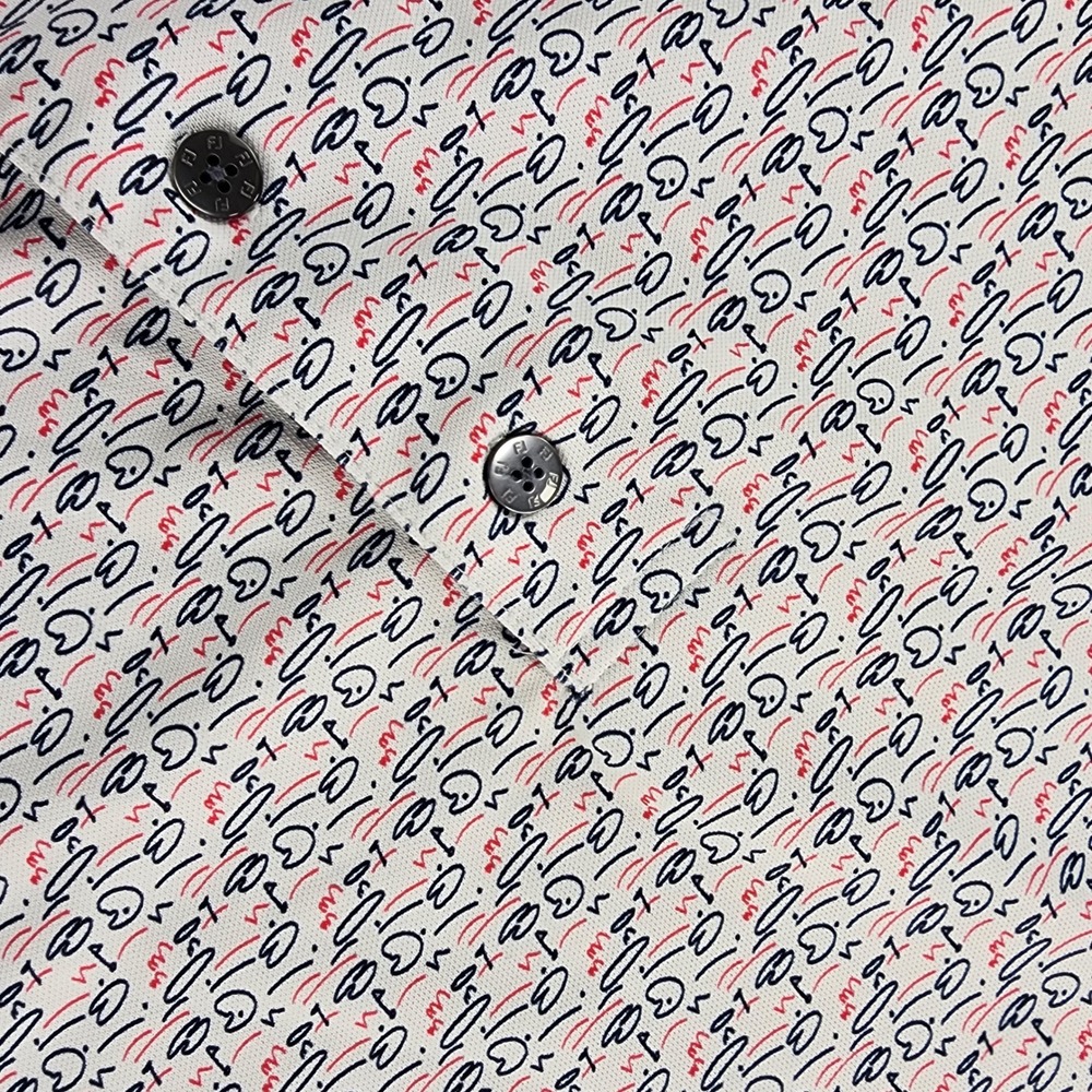 FootJoy Golf Polo Mens Large White Navy Red Novelty Print Polyester Spandex